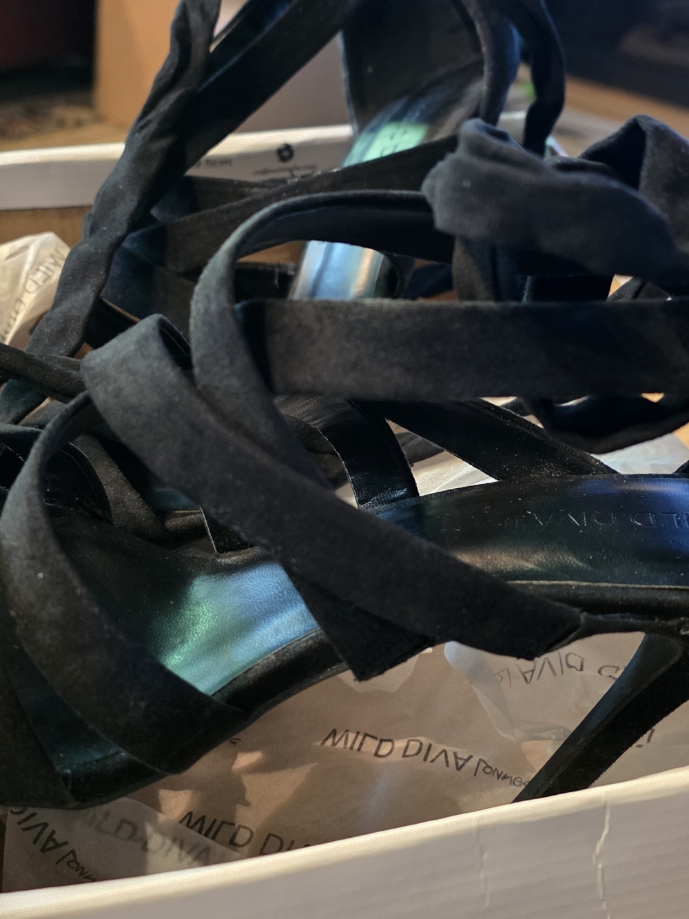 Wild Diva Black Strappy Lace-Up Heeled Sandals